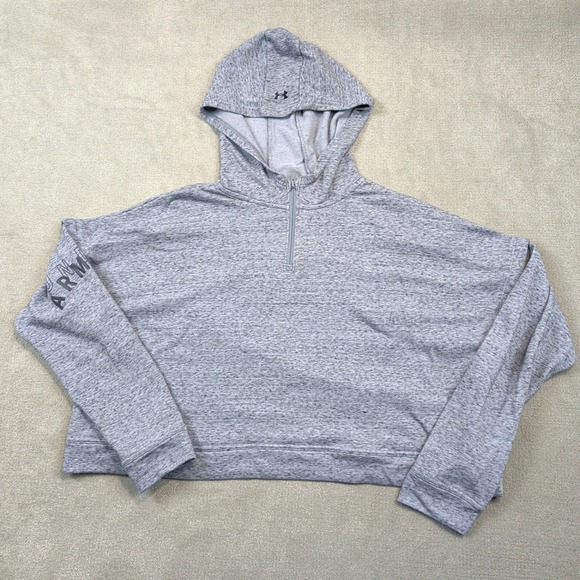 Under Armour Hoodie Womens XL Gray Quarter Zip Cropped Loose Fit Heathered — photo 2